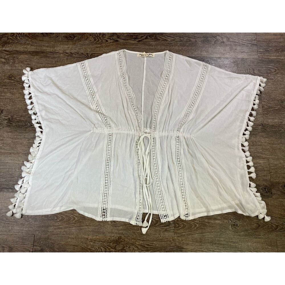 Michael Stars Womens White Honeymoon Caftan Boho Fringe Beach Cover OS - Picture 3 of 8